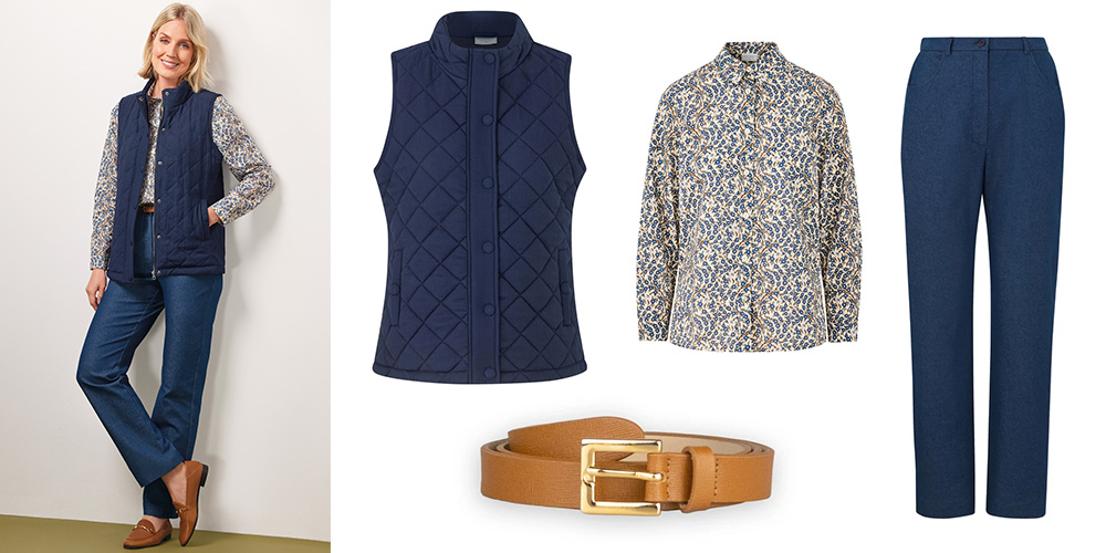 an outfit and quilted gilet for a national trust cotswold walk or broadway tower trip