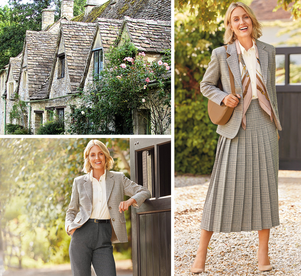 checkered skirt and classic Cotswold blazer