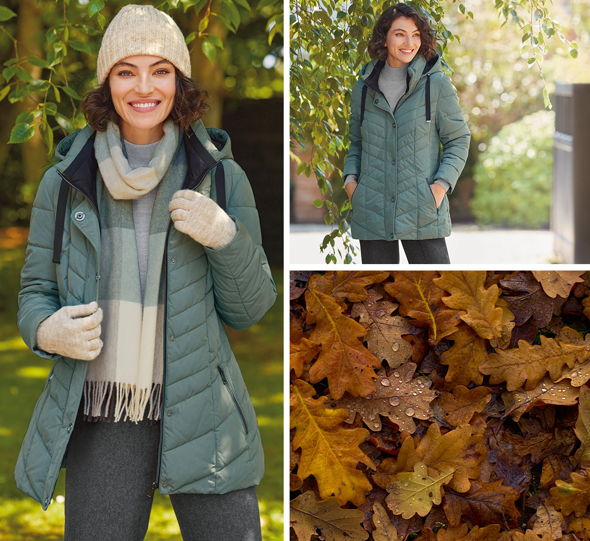 a quilted blue coat for the autumn season