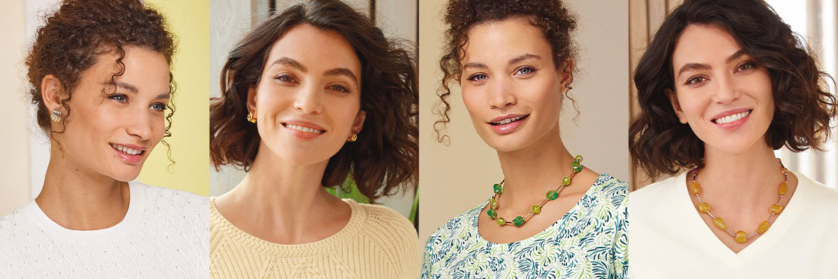 an array of elegant and classic Italian jewellery made with metal and Venetian glass beads. 